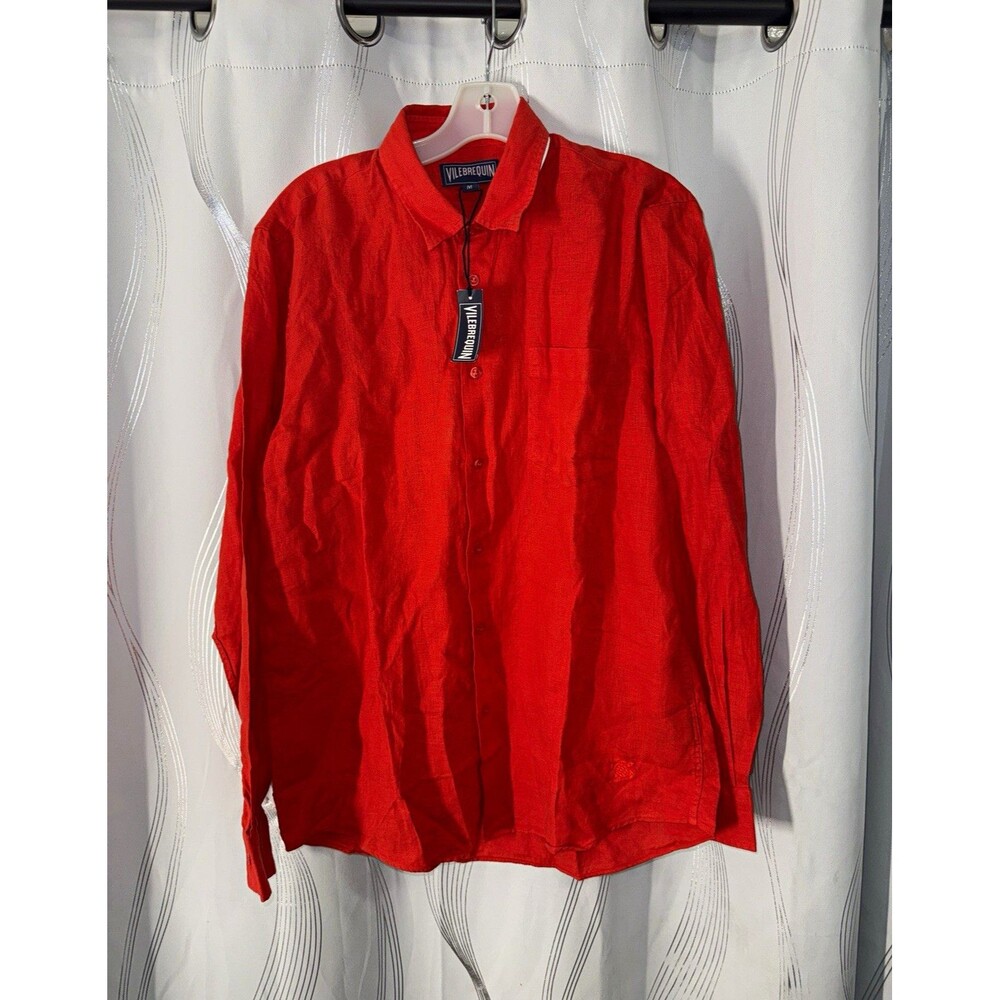 Vilebrequin Caroubis Men's Red Linen Long Sleeve Button-Up Shirt Size M